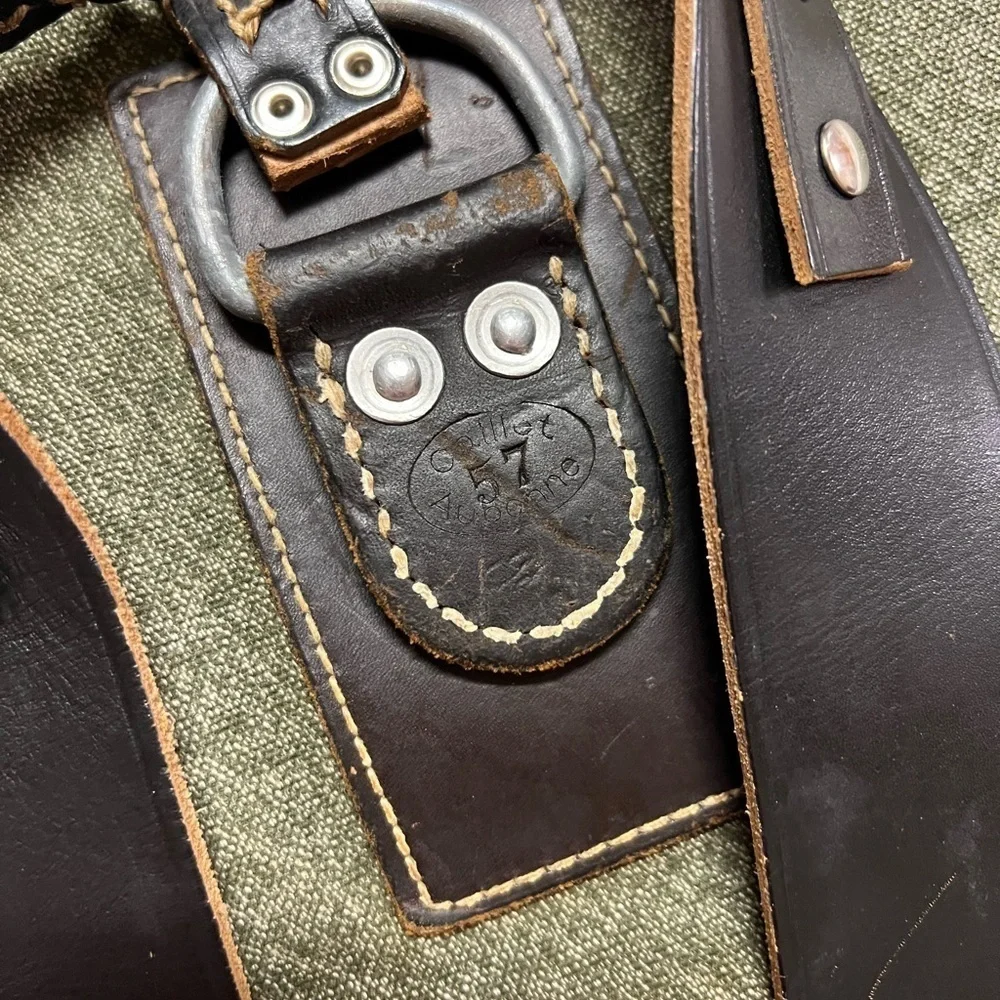 Swiss army inspired back pack leather accents
